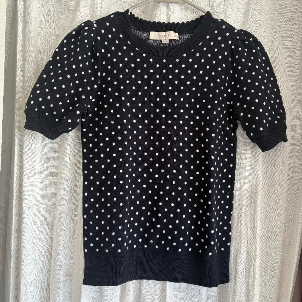 LOFT Short Sleeve Navy Sweater Shirt